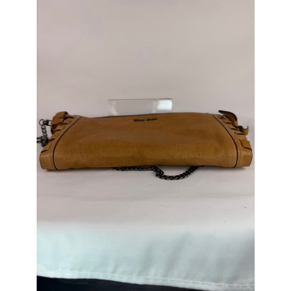 Women's Authentic Miu Miu Tan Leather Clutch Chain Crossbody Bag Metal Braided - Picture 8 of 11